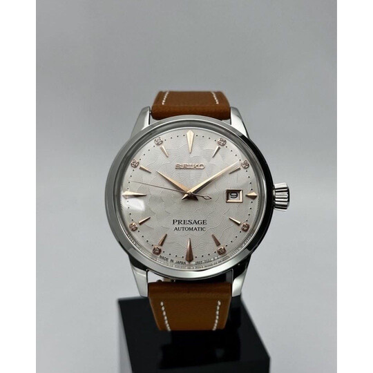 Custom Seiko Mod • White Sakura Rose Gold Diamond Presage • 40.5mm